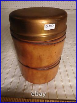 Vintage WIDE Leather Strips Covered Brass/Copper Humidor with Humidity Stone Lid