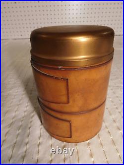 Vintage WIDE Leather Strips Covered Brass/Copper Humidor with Humidity Stone Lid