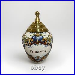 Vintage Williamsburg Delft Brass Tobacco Jar Olde Virginea Plantation Souvenir