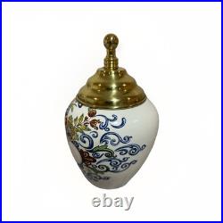 Vintage Williamsburg Delft Brass Tobacco Jar Olde Virginea Plantation Souvenir