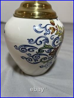 Vintage Williamsburg Delft Brass Tobacco Jar Olde Virginea Plantation Souvenir