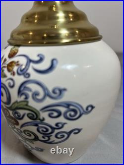 Vintage Williamsburg Delft Brass Tobacco Jar Olde Virginea Plantation Souvenir