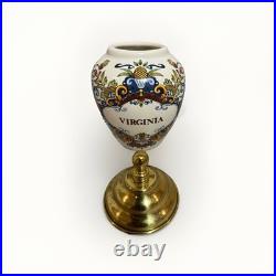 Vintage Williamsburg Delft Brass Tobacco Jar Olde Virginea Plantation Souvenir