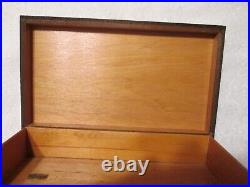 Vintage Wood Cigar Box Humidor Brass And Wood Inlaid Lid