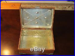 Vintage Wood Cigar Box Humidor with Metal Liner & Antique Silverplate Filigree