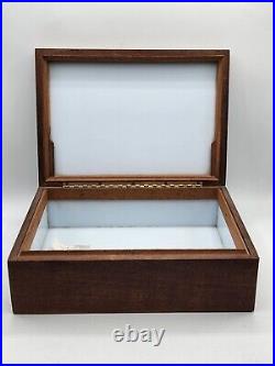 Vintage Wood Cigar Humidor Box White Milk Glass Lined Read Description