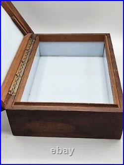 Vintage Wood Cigar Humidor Box White Milk Glass Lined Read Description