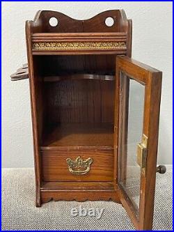 Vintage Wood Cigar Humidor Cabinet Pipe Rack Holder Combo