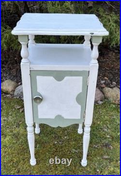 Vintage Wood Cooper Lined Humidor Cabinet Side Table Painted White & Sage Green