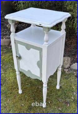 Vintage Wood Cooper Lined Humidor Cabinet Side Table Painted White & Sage Green