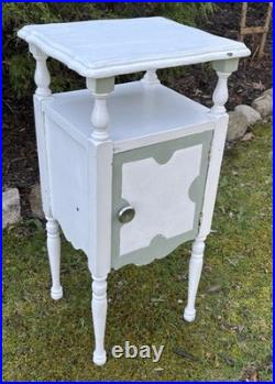 Vintage Wood Cooper Lined Humidor Cabinet Side Table Painted White & Sage Green