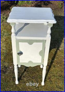 Vintage Wood Cooper Lined Humidor Cabinet Side Table Painted White & Sage Green