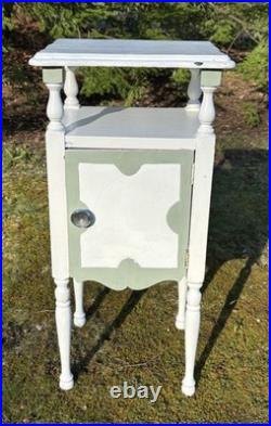 Vintage Wood Cooper Lined Humidor Cabinet Side Table Painted White & Sage Green