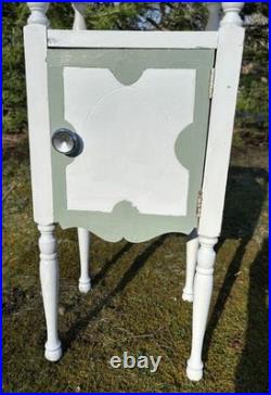 Vintage Wood Cooper Lined Humidor Cabinet Side Table Painted White & Sage Green