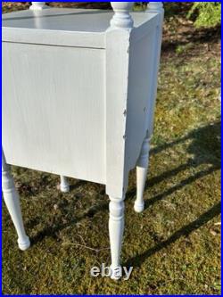 Vintage Wood Cooper Lined Humidor Cabinet Side Table Painted White & Sage Green