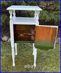 Vintage Wood Cooper Lined Humidor Cabinet Side Table Painted White & Sage Green