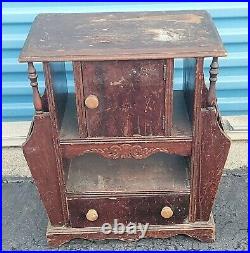 Vintage Wood Copper Lined Tobacco Humidor Cabinet Smoking Table