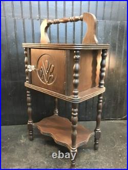 Vintage Wood Humidor Stand With Drawer, Sewing Box Stand Mid Century Wood Side