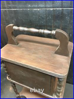 Vintage Wood Humidor Stand With Drawer, Sewing Box Stand Mid Century Wood Side