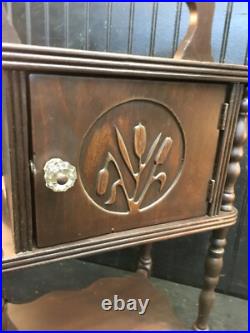 Vintage Wood Humidor Stand With Drawer, Sewing Box Stand Mid Century Wood Side