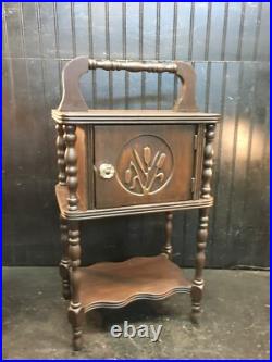 Vintage Wood Humidor Stand With Drawer, Sewing Box Stand Mid Century Wood Side