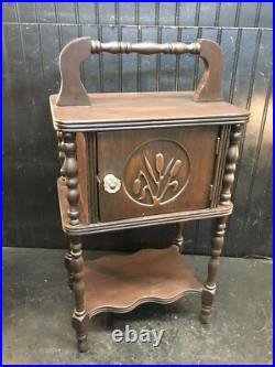 Vintage Wood Humidor Stand With Drawer, Sewing Box Stand Mid Century Wood Side