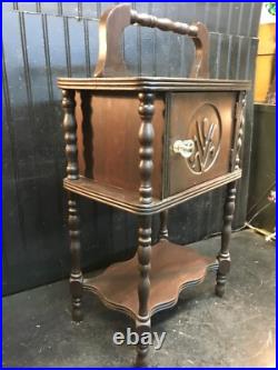 Vintage Wood Humidor Stand With Drawer, Sewing Box Stand Mid Century Wood Side