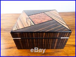 Vintage Wood Humidor Travel Small Storage Case Inlaid Box Exotic Wood Veneers