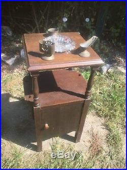 Vintage Wood Pipe Smoking stand with Glass Ash Tray Humidor pipe night stand