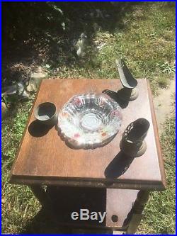 Vintage Wood Pipe Smoking stand with Glass Ash Tray Humidor pipe night stand