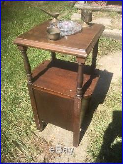 Vintage Wood Pipe Smoking stand with Glass Ash Tray Humidor pipe night stand