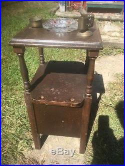 Vintage Wood Pipe Smoking stand with Glass Ash Tray Humidor pipe night stand