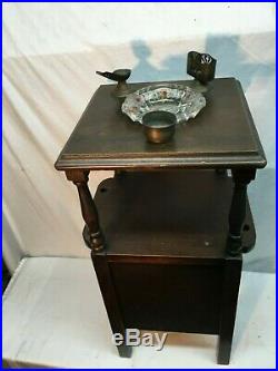 Vintage Wood Pipe Smoking stand with Glass Ash Tray Humidor pipe night stand