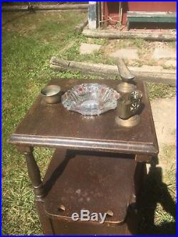 Vintage Wood Pipe Smoking stand with Glass Ash Tray Humidor pipe night stand