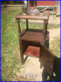 Vintage Wood Pipe Smoking stand with Glass Ash Tray Humidor pipe night stand