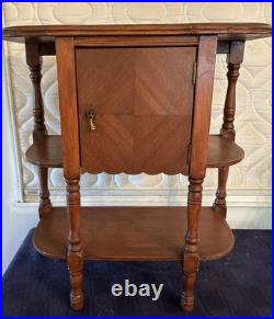 Vintage Wood Side Table withTobacco Humidor Cupboard Copper Foil Lined 24x22x12