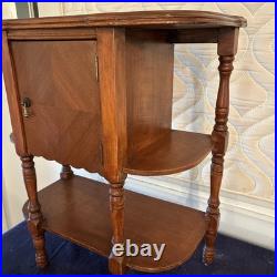 Vintage Wood Side Table withTobacco Humidor Cupboard Copper Foil Lined 24x22x12