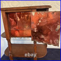 Vintage Wood Side Table withTobacco Humidor Cupboard Copper Foil Lined 24x22x12