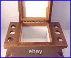 Vintage Wood Tobacco Humidor holds 6 pipes top embellishment is missing 10x5.5