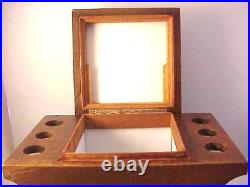 Vintage Wood Tobacco Humidor holds 6 pipes top embellishment is missing 10x5.5