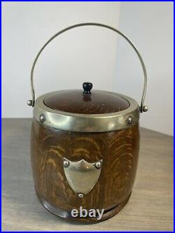 Vintage Wood and Brass TOBACCO JAR HUMIDOR with Porcelain Interior BEAUTIFUL