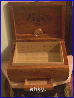 Vintage Wooden Cigar Box with Humidor and lower drawer, Metal Latch