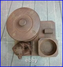 Vintage Wooden Glass eyes Bear HUMIDOR, PIPE STAND, ASH TRAY