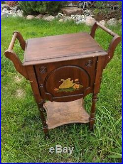 Vintage Wooden Humidor Cabinet Smoking Stand Pipe Cigar Box Antique Swan Pond