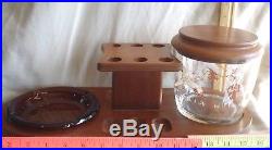 Vintage Wooden Pipe Rest Ashtray Humidor Duck and Pheasant Hunting Motif 6 pipe