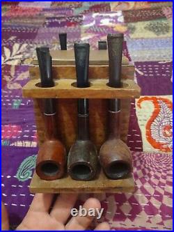 Vintage Wooden Pipe Stand Humidor That Holds 6 Pipes Used Smoking Collectible