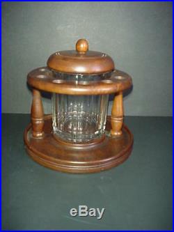 Vintage Wooden Pipe & Tobacco Glass Jar Humidor Smoking Rack