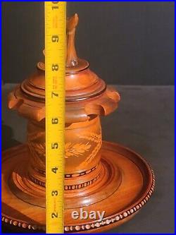 Vintage Wooden Smoking Pipe Stand Rack Display Holder Tobacco Jar Humidor