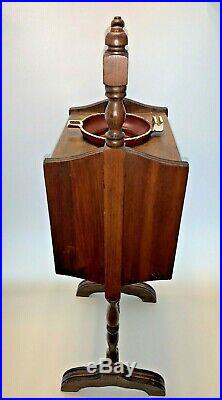 Vintage Wooden Smoking Stand and Tobacco Humidor with Cast Iron Ashtray 30 Tall
