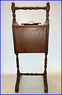 Vintage Wooden Smoking Stand and Tobacco Humidor with Cast Iron Ashtray 30 Tall